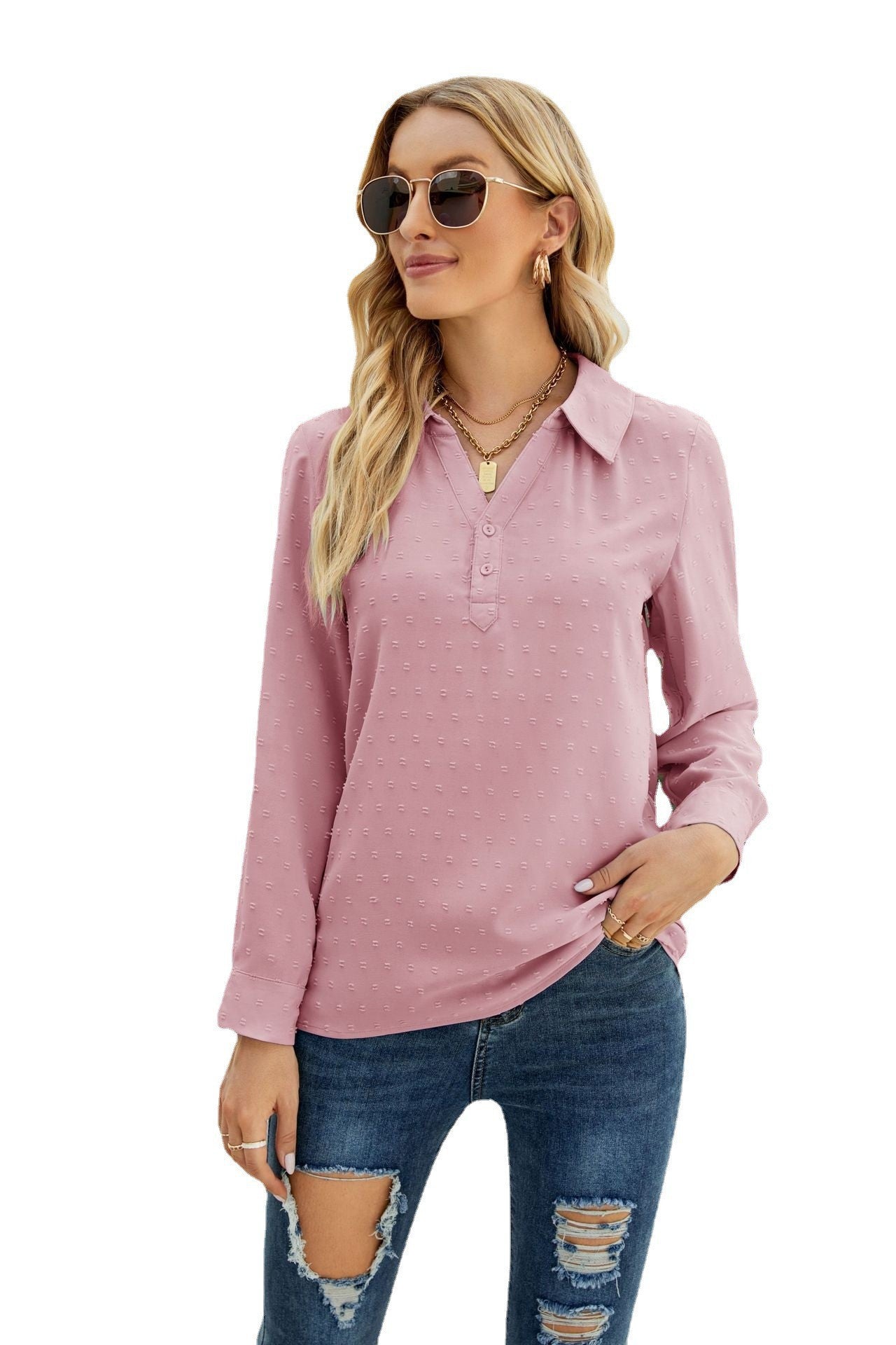 Variant image for Kvinnors Långärmad Topp Standhals Jacquard Polyester-11