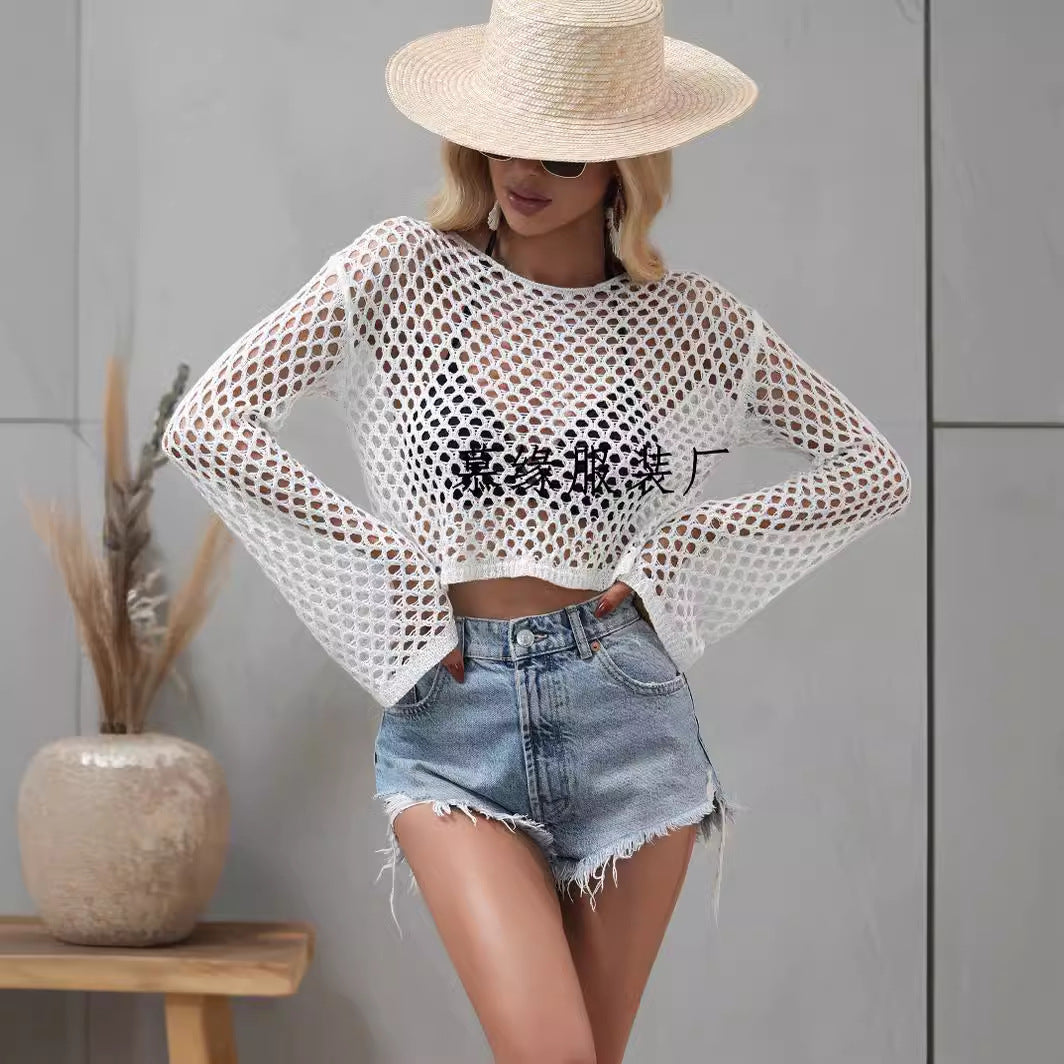 Damen-Strickpullover, mit ausgestellten Ärmeln und rundem Ausschnitt aus Acryl-3