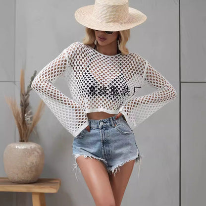 Damen-Strickpullover, mit ausgestellten Ärmeln und rundem Ausschnitt aus Acryl-3