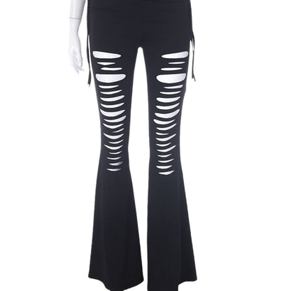 Dam Byxor Utskurna Elastiskt Material Blåst Stil 6