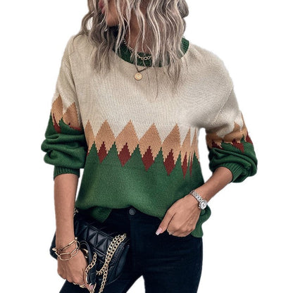 Dam Tröja Stickad Löst Passform Retro Diamantmönster Akryl Polyester-1