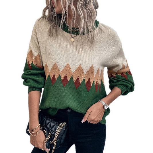 Dam Tröja Stickad Löst Passform Retro Diamantmönster Akryl Polyester-1