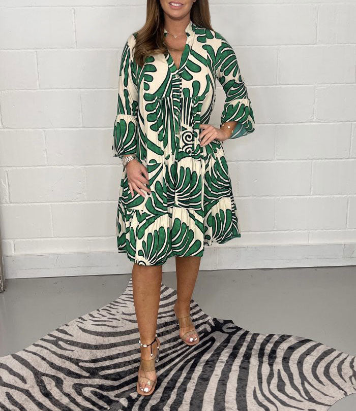 Kvinnors Avslappnad Klänning Tryckt Polyester Tre-Kvarts Ärmar-6