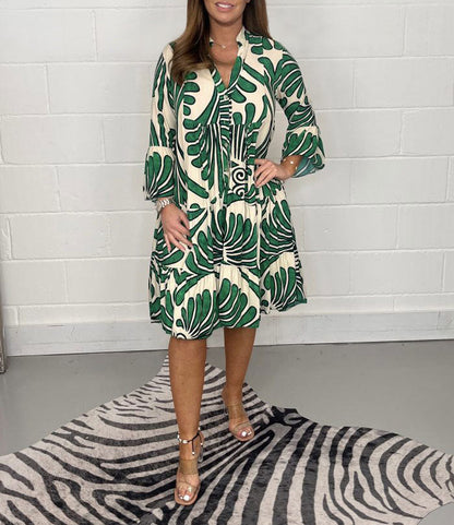 Variant image for Kvinnors Avslappnad Klänning Tryckt Polyester Tre-Kvarts Ärmar-7