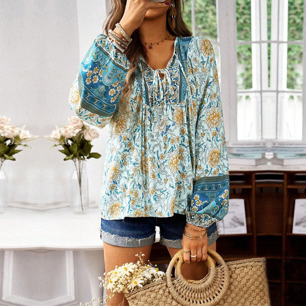 Dam Blus Blommig Design Lätt Tyg Luftig och Andningsbar 5