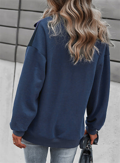 Dam Tröja med Diamantformad Krage och Dragkedja i Bomull och Polyester-5