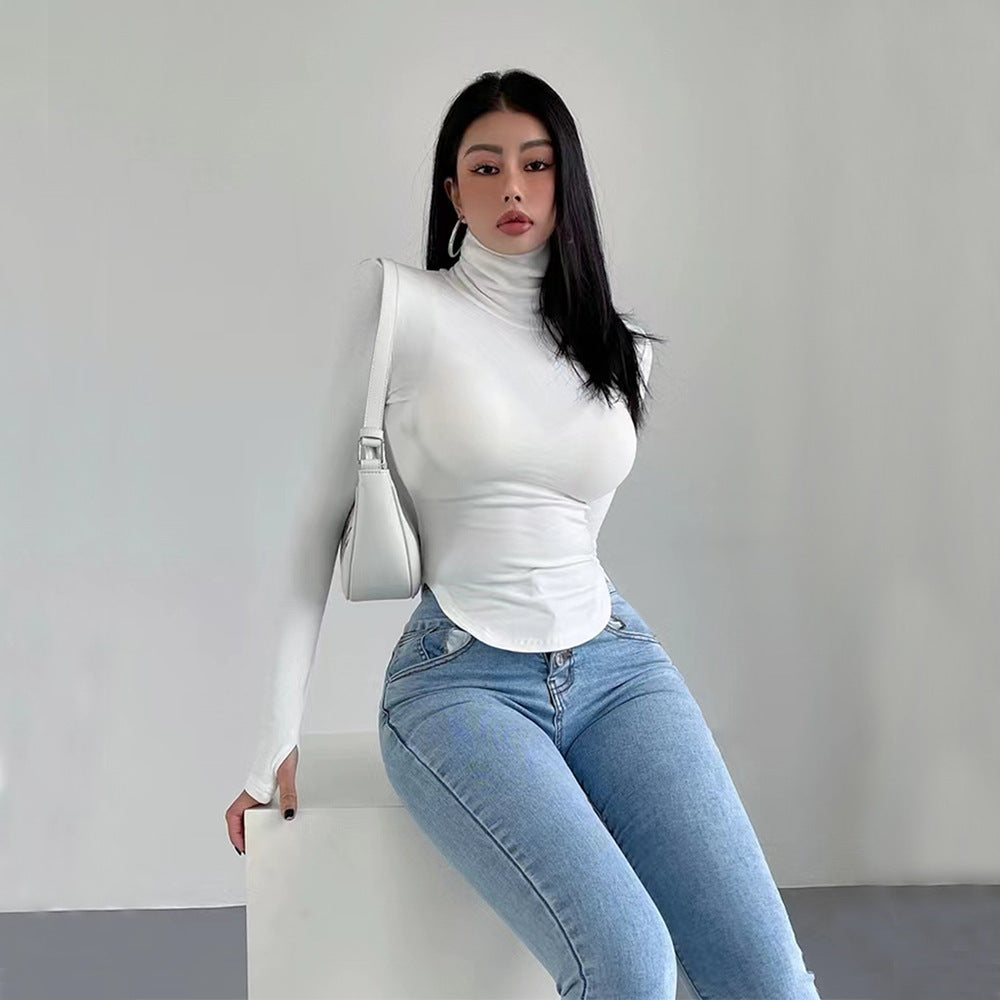Kvinnors Turtleneck Topp Långärmad Elastisk 4