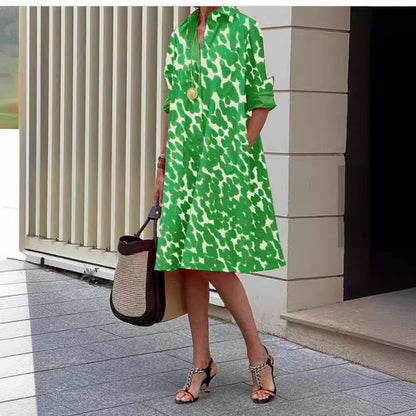 Dam Midi Skjorta Blommig A-linjeformad i 100% Bomull-2