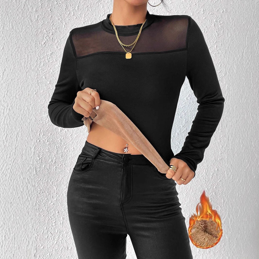 Dam Långärmad T-shirt Mesh Slim Fit Fleece-2