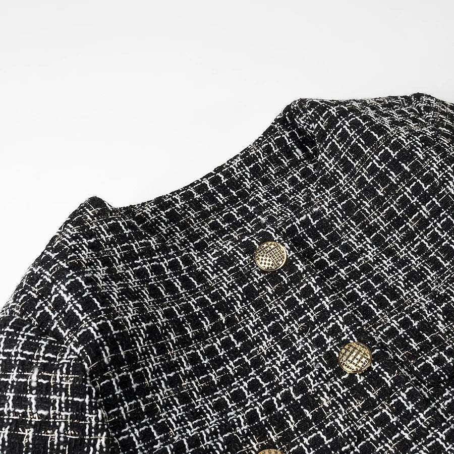 Kvinnors Blazerjacka Tweed med Gyllene Knappdetaljer-3