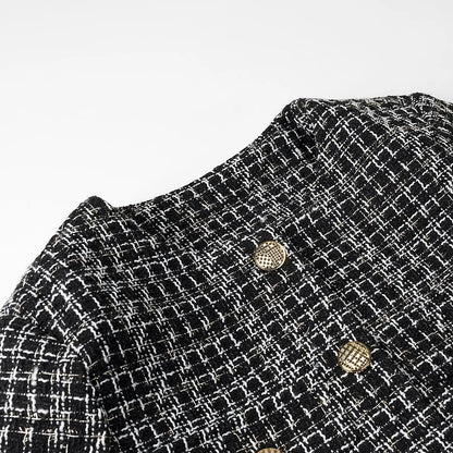 Kvinnors Blazerjacka Tweed med Gyllene Knappdetaljer-3