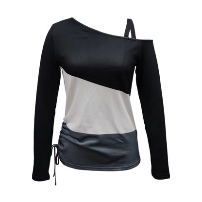 Långärmad T-Shirt Dam Färgblockering 100% Bomull Avslappnad Passform-4