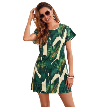 Kvinnor Klänning Blommönster Kort Ärmar Polyester-6