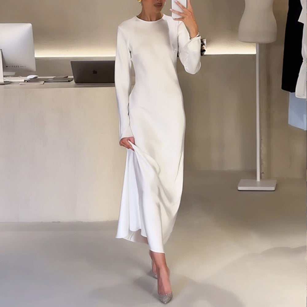 Dam Maxiklänning Långärmad Utställd Högkvalitativt Tyg-3