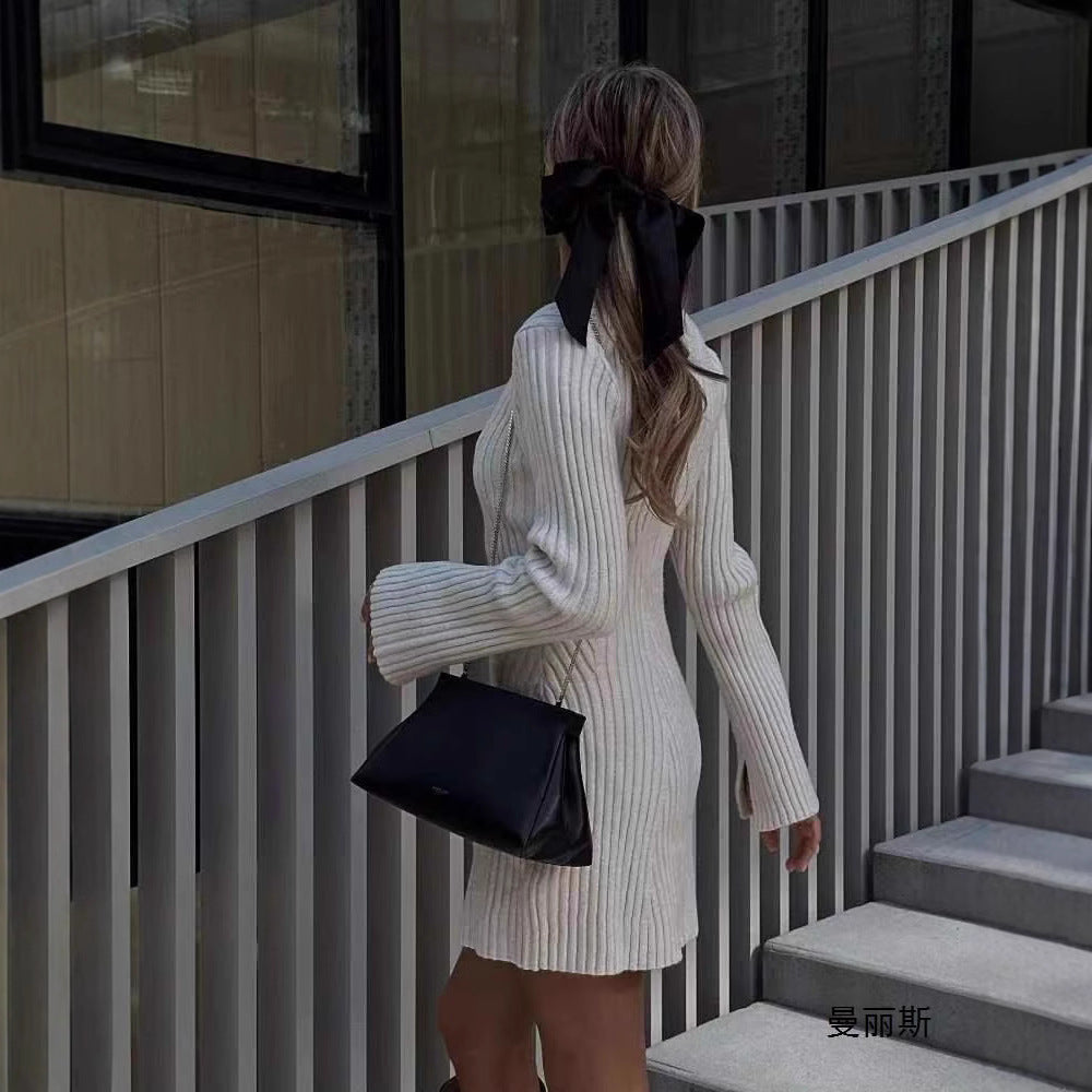 Fina Dam Klänningar Monokrom Retro Stil PVC Midirock med Tre-Kvarts Ärmar-3