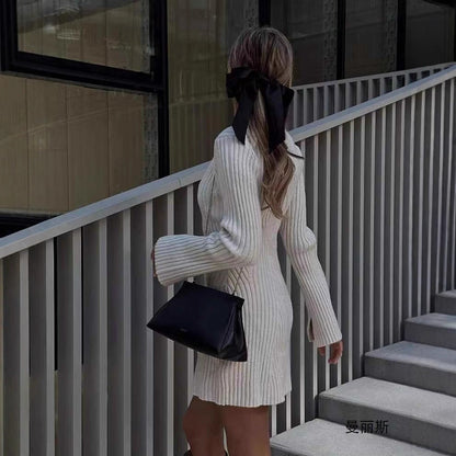 Fina Dam Klänningar Monokrom Retro Stil PVC Midirock med Tre-Kvarts Ärmar-3