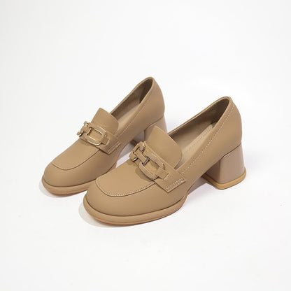 Kvinnor Loafers i Syntetiskt Läder med Distinkt Spänne och Bekväm Blockklack – Mångsidig Design för Vardags och Fest 3