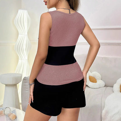 Damkläder Set: Ärmlös Topp med Tryck och Shorts i 100% Bomull för Sommarens Fritidsaktiviteter 5