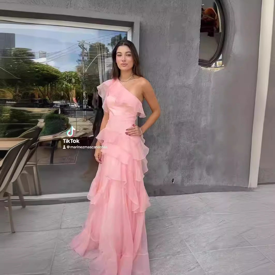 Kvinnors Lång Klänning Asymmetrisk Crepe-5