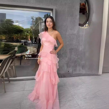 Kvinnors Lång Klänning Asymmetrisk Crepe-5