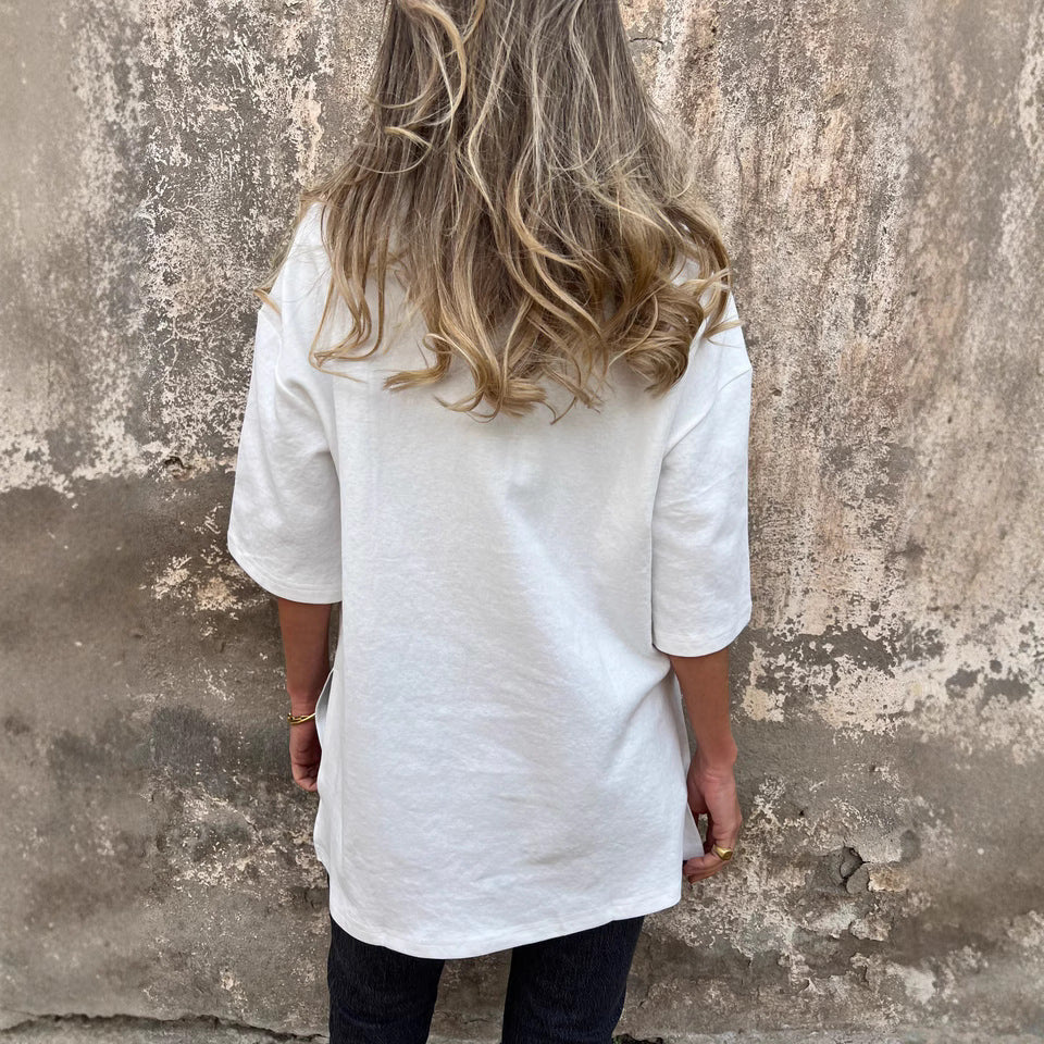 Dam T-shirt Tre-fjärdedelar Monokrom Polyester med Cirkulär Halsringning-4