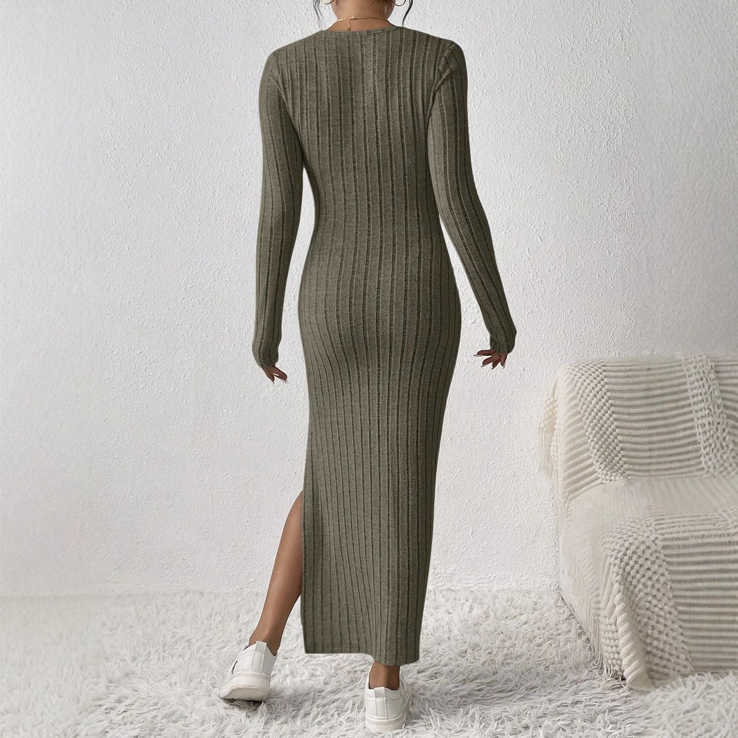 Dam Klänning Bodycon Långärmad Polyester V-Ringning Slim-Fit-3