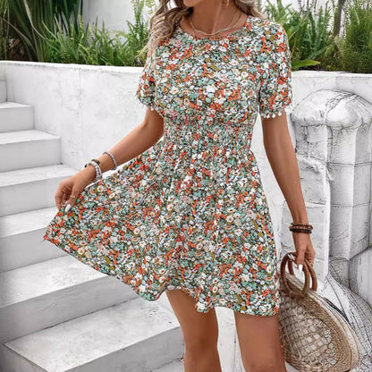 Kvinnors A-linjeformad Klänning med V-hals i Polyester med Korta Ärmar-5