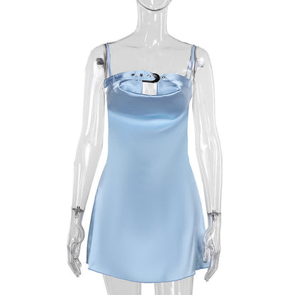 Variant image for Kvinnors Glittrig Miniklänning Satin V-hals Justerbara Spaghetti-bärare-2