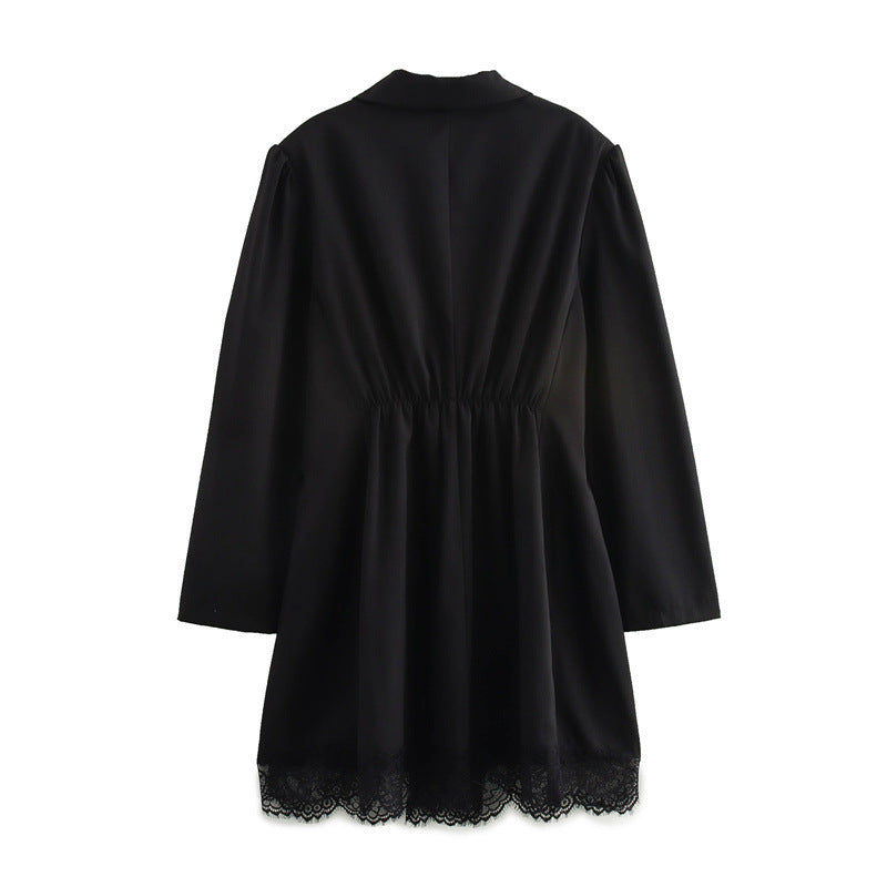 Dam Kostymklänning Smal Passform Med Krage Nätverk Långärmad-3