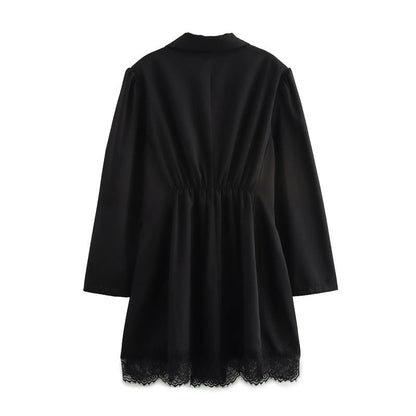 Dam Kostymklänning Smal Passform Med Krage Nätverk Långärmad-3