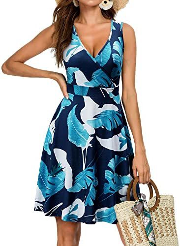 Kvinna Fritidsklänning V-ringning Blommönster Bomull-5