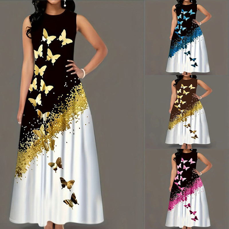 Damklänning A-linje Djurmönster Ärmlös Polyester-2