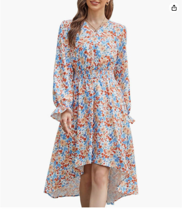 Fina Dam Klänningar Blommig Design Lätt Tyg med Elastisk Midja 1