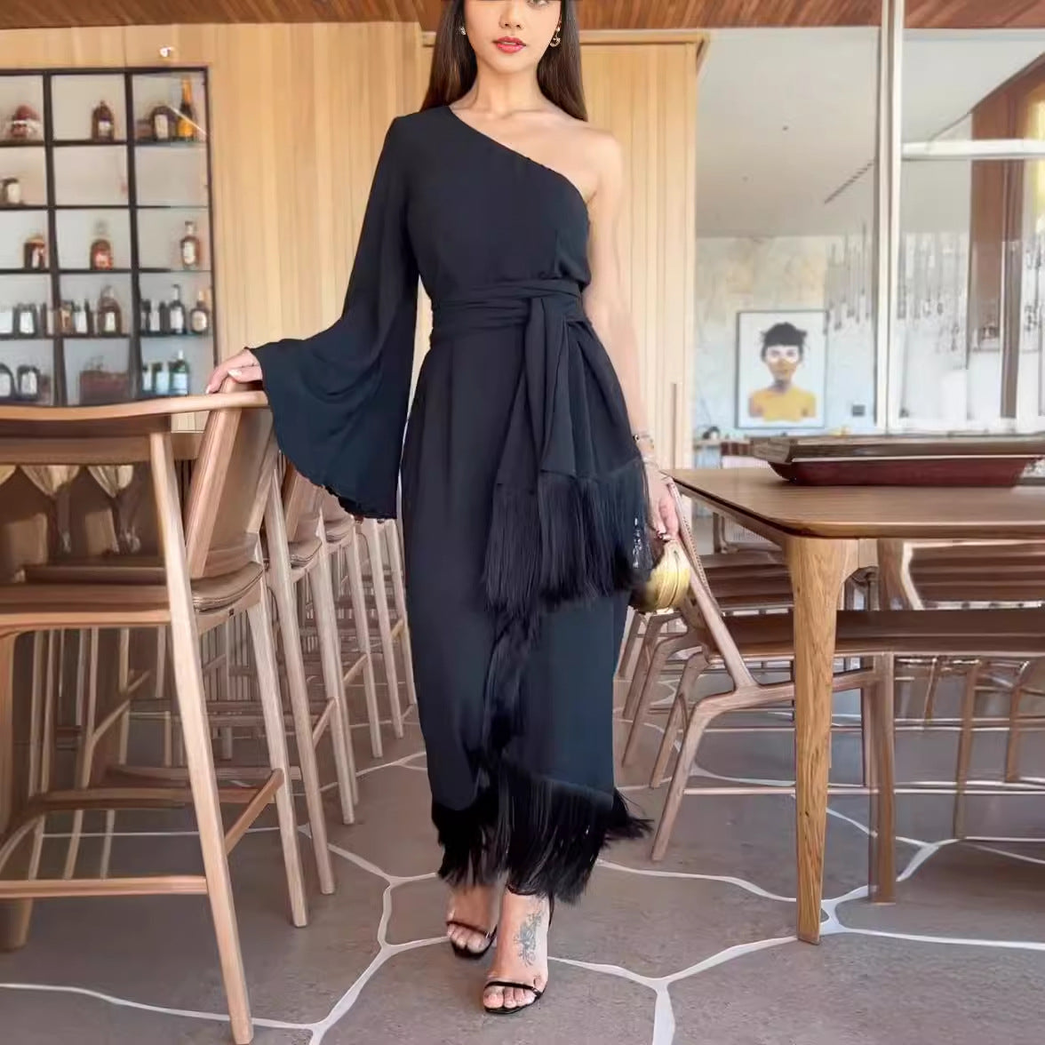 Kvinnors Aftonklänning Lång Flödande Maxiklänning med Stora Fållar-5