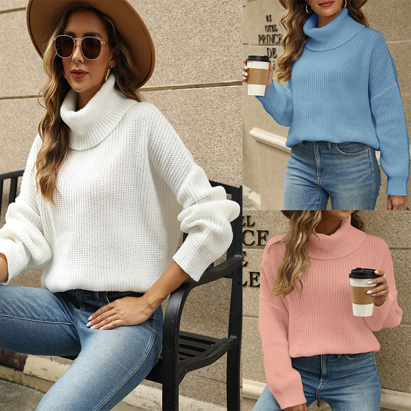 Stickad Dam Tröja Turtleneck Löst Passform Akryl-2