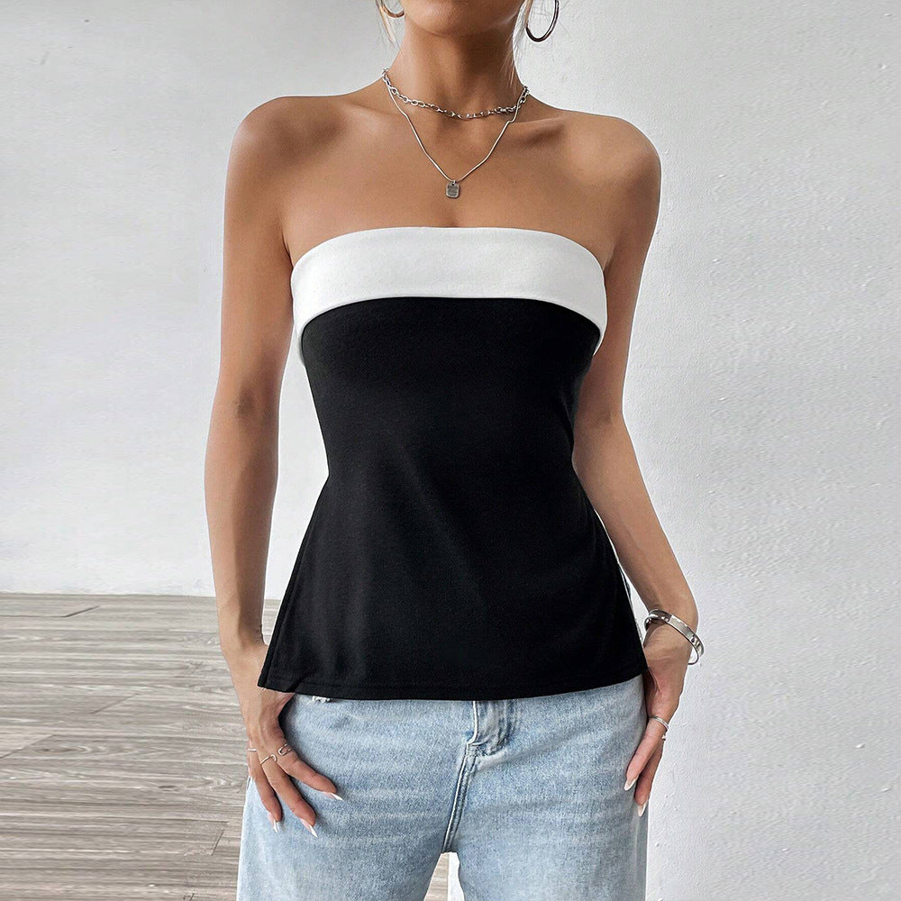 Dam Färgblockad Festtopp Stretch Polyester-5