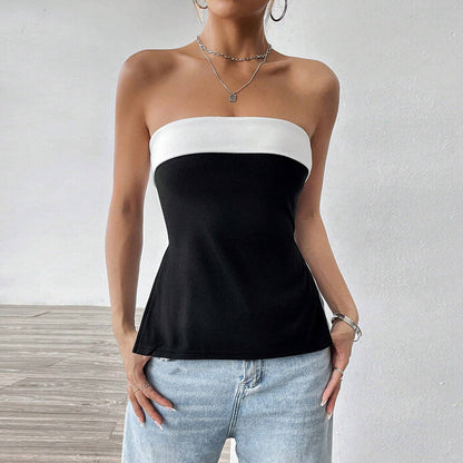 Dam Färgblockad Festtopp Stretch Polyester-5