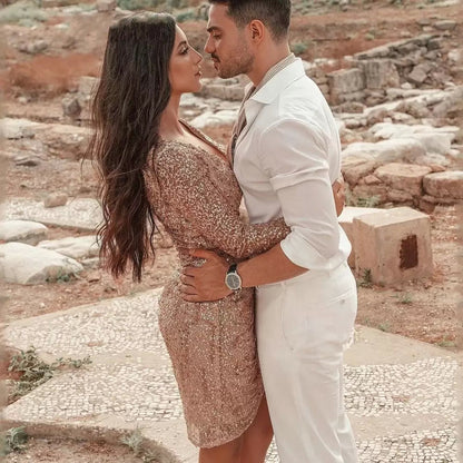 Dam Klänning Midi V-hals Patchwork Design Lång Ärmar-3