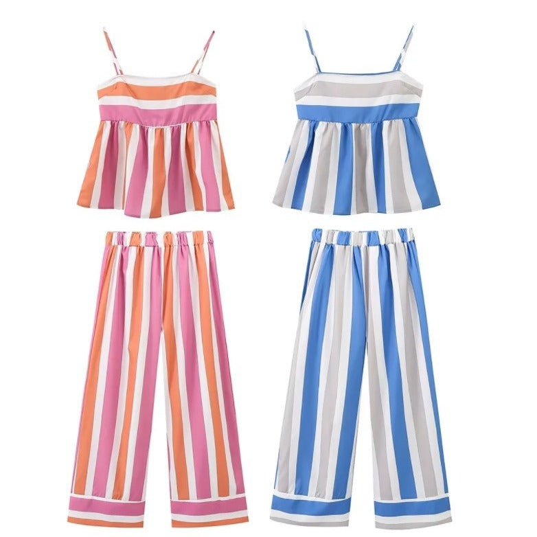 Kvinnors Sommardräkt med Luftig Blus och Breda Byxor – Justerbara Spaghetti-bärare, Långt, Lätt Tyg, Avslappnad Passform 6