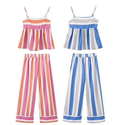 Kvinnors Sommardräkt med Luftig Blus och Breda Byxor – Justerbara Spaghetti-bärare, Långt, Lätt Tyg, Avslappnad Passform 6