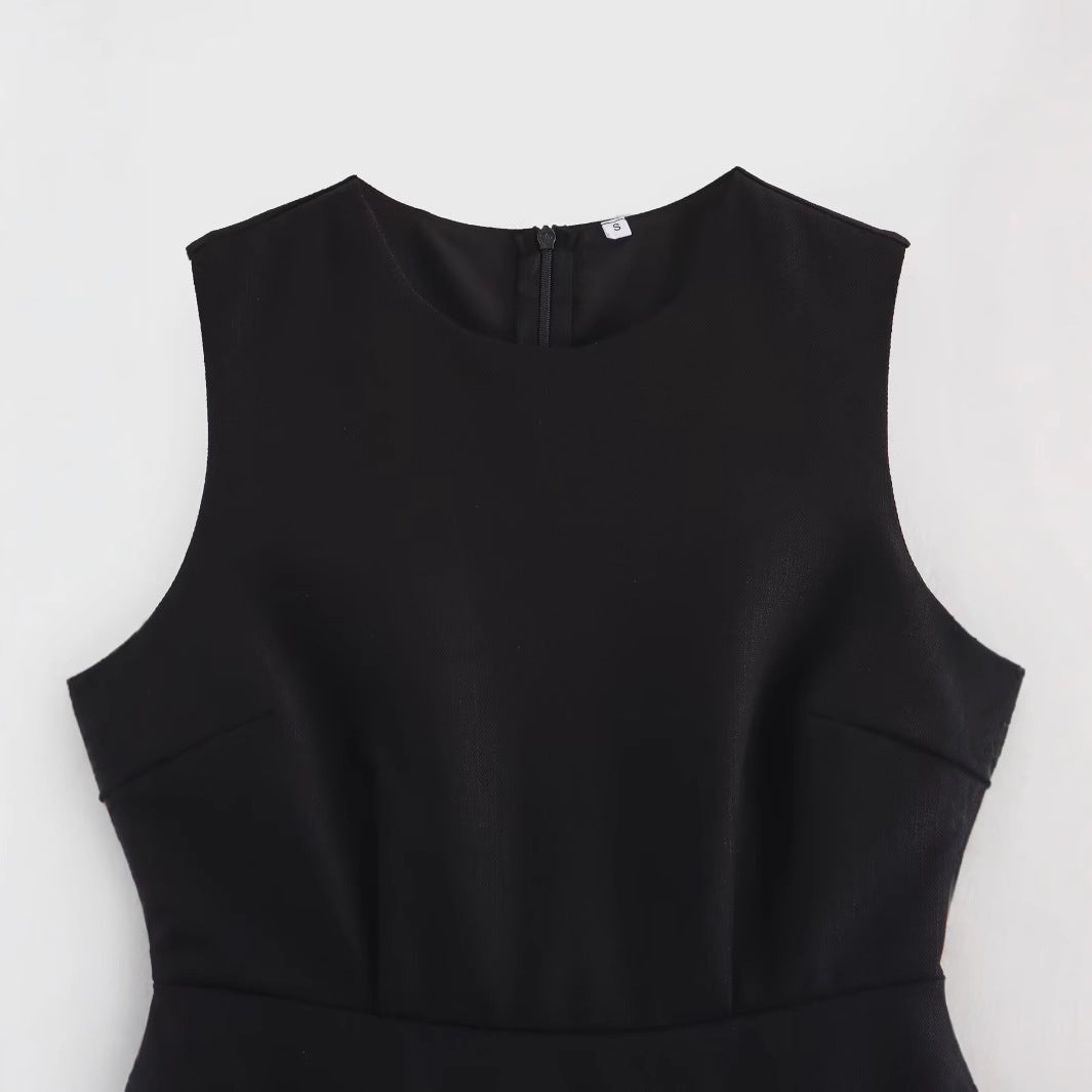 Kvinnor Kort A-Line Klänning Ärm lös 100% Polyester Svart-2