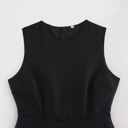 Kvinnor Kort A-Line Klänning Ärm lös 100% Polyester Svart-2