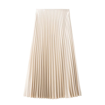 Kvinna Midi Kjol Hög Midja Satin-5