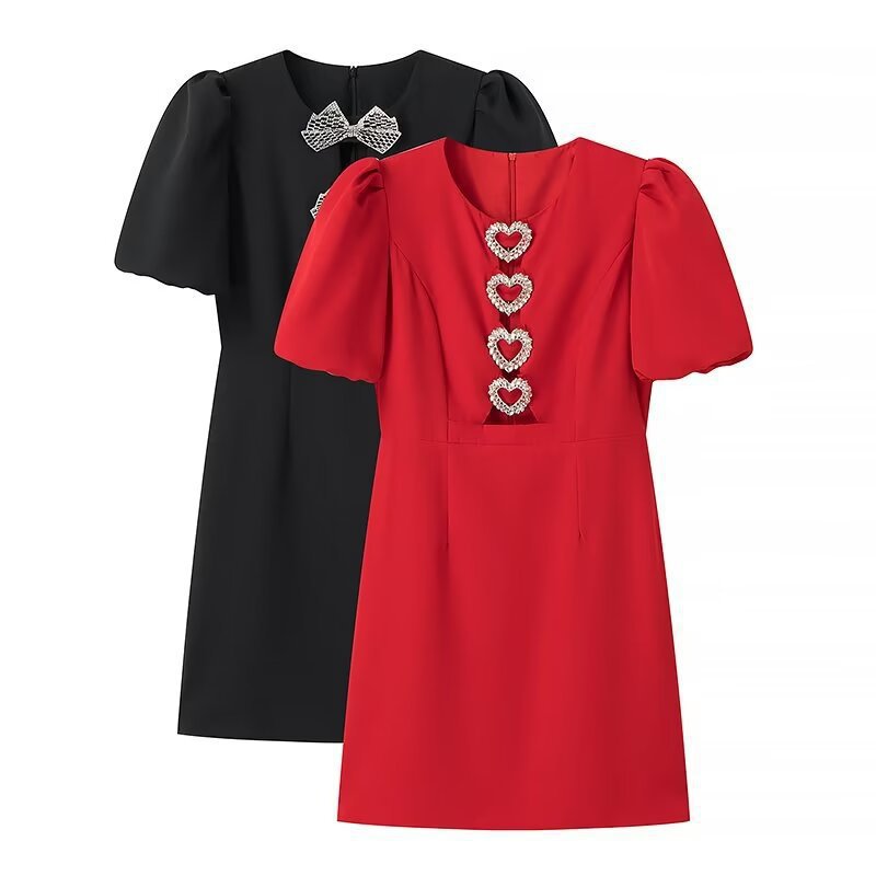 Aftonklänning med Puffärmar och Ergonomiskt Snitt i Högkvalitativt Tyg – Perfekt för Fester och Bröllop 5