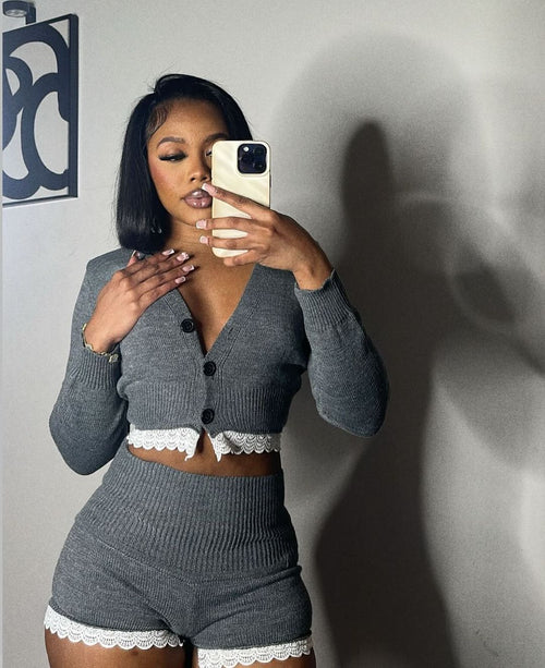 Dam Cardigan Set med Capri Byxor i Spandex för Sommarkläder-1