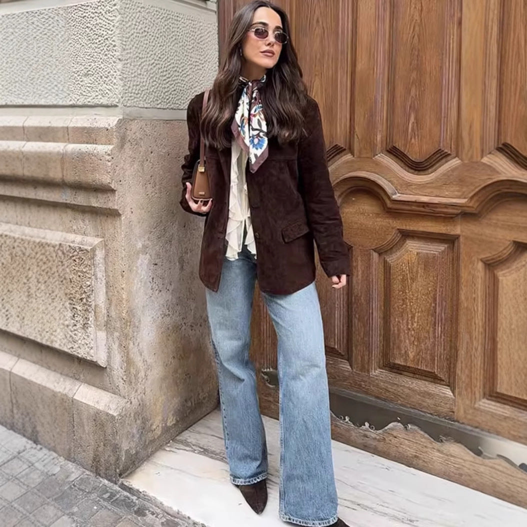 Klassisk Dam Blazerjacka i Mocka med Fickor – Elegant och Bekväm Passform, Tillgänglig i S-XL 6