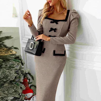 Kvinnors Klänning Puffärmar Figur-hugging Högkvalitativt Tyg 1