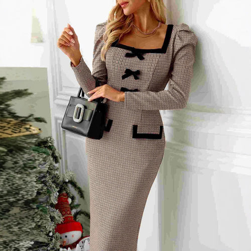 Kvinnors Klänning Puffärmar Figur-hugging Högkvalitativt Tyg 1