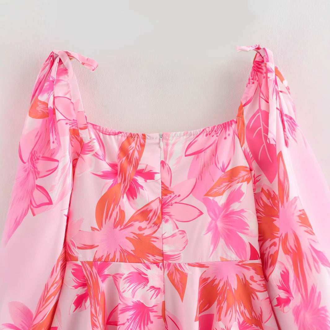 Kvinna A-Linje Klänning Blommönster Polyester-4