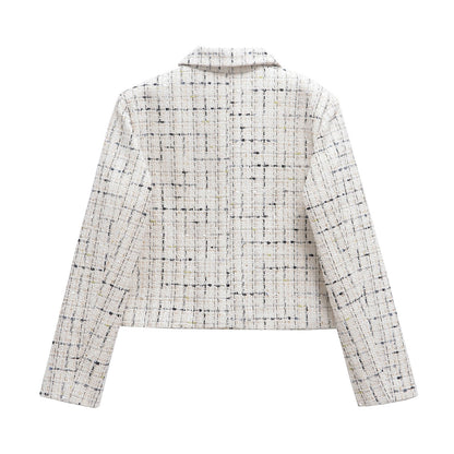 Dam Blazer Strukturerad Rutig Polyester med Klassisk Krage-2